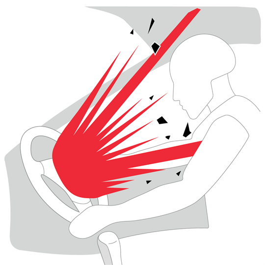 Illustration of airbag explosion with shrapnel